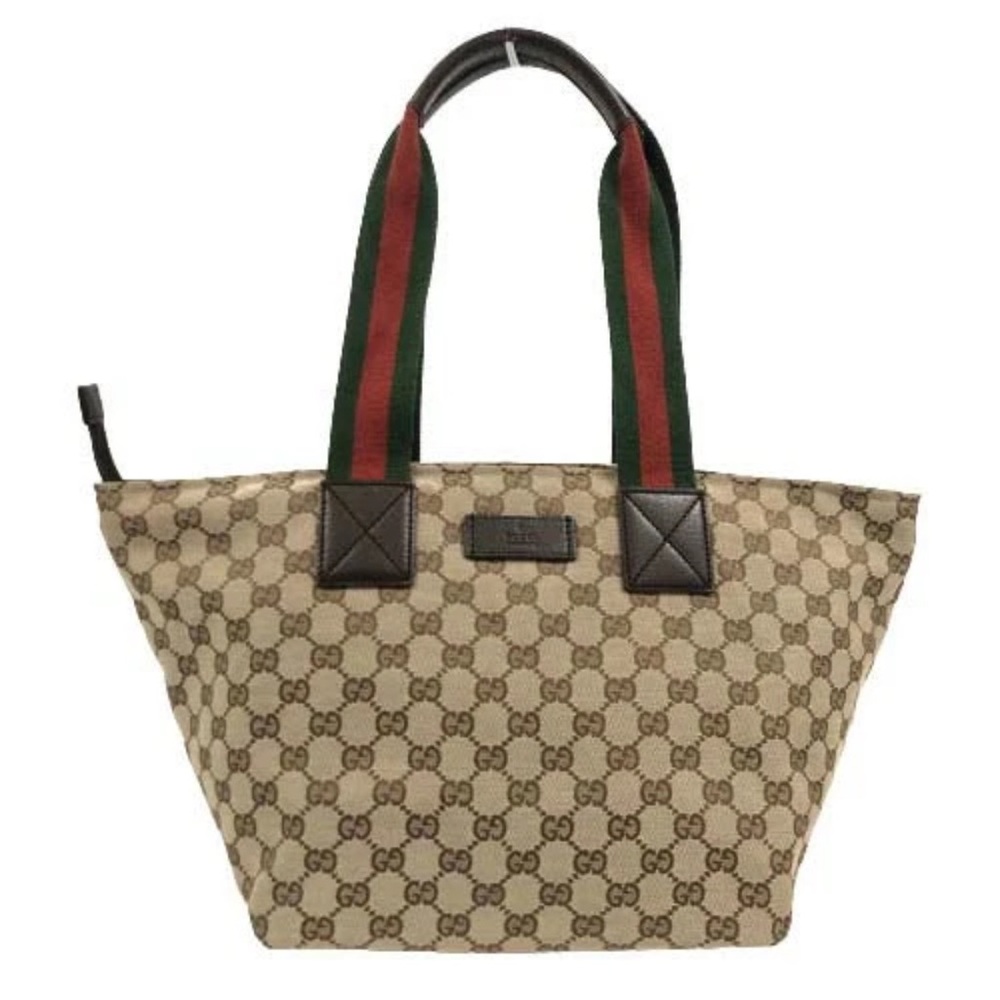 Gucci Beige GG Canvas Tote with Green and Red Straps